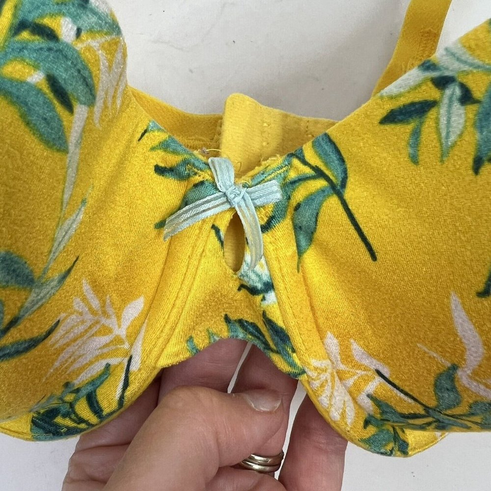 Cacique Lightly Lined T-shirt Full Coverage Underwired Bra Yellow Floral Sz 38DD - Picture 2 of 12